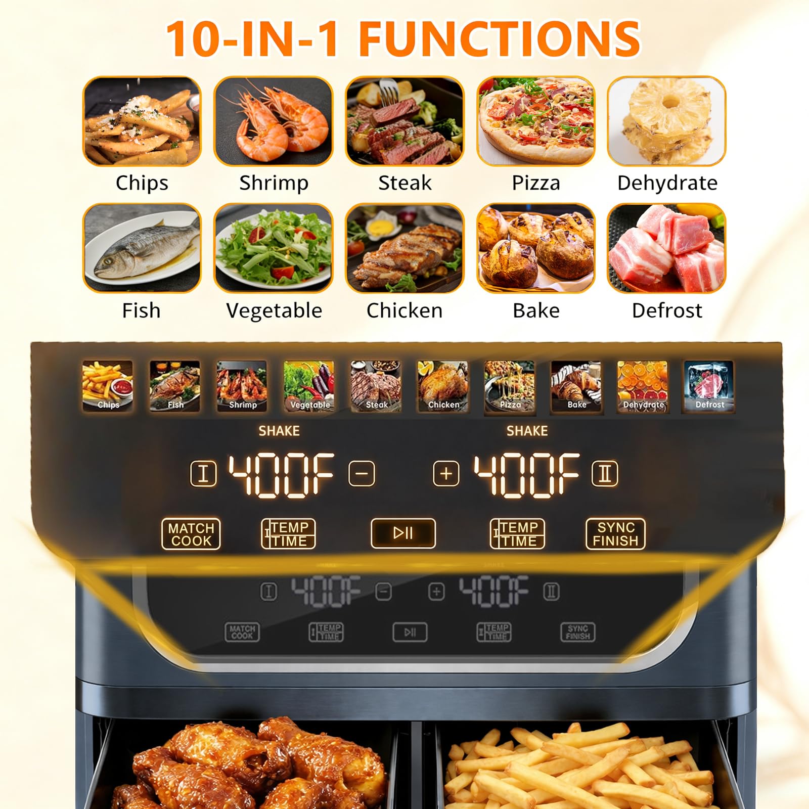 Amazon.com: Simple Deluxe 9.5-Qt Dual Basket Air Fryer, 10-in-1